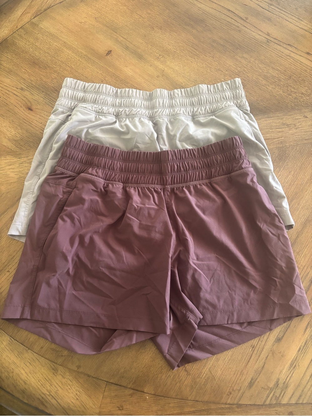 Free Fly Apparel Women’s Athletic Shorts — Mauve and Light Beige
